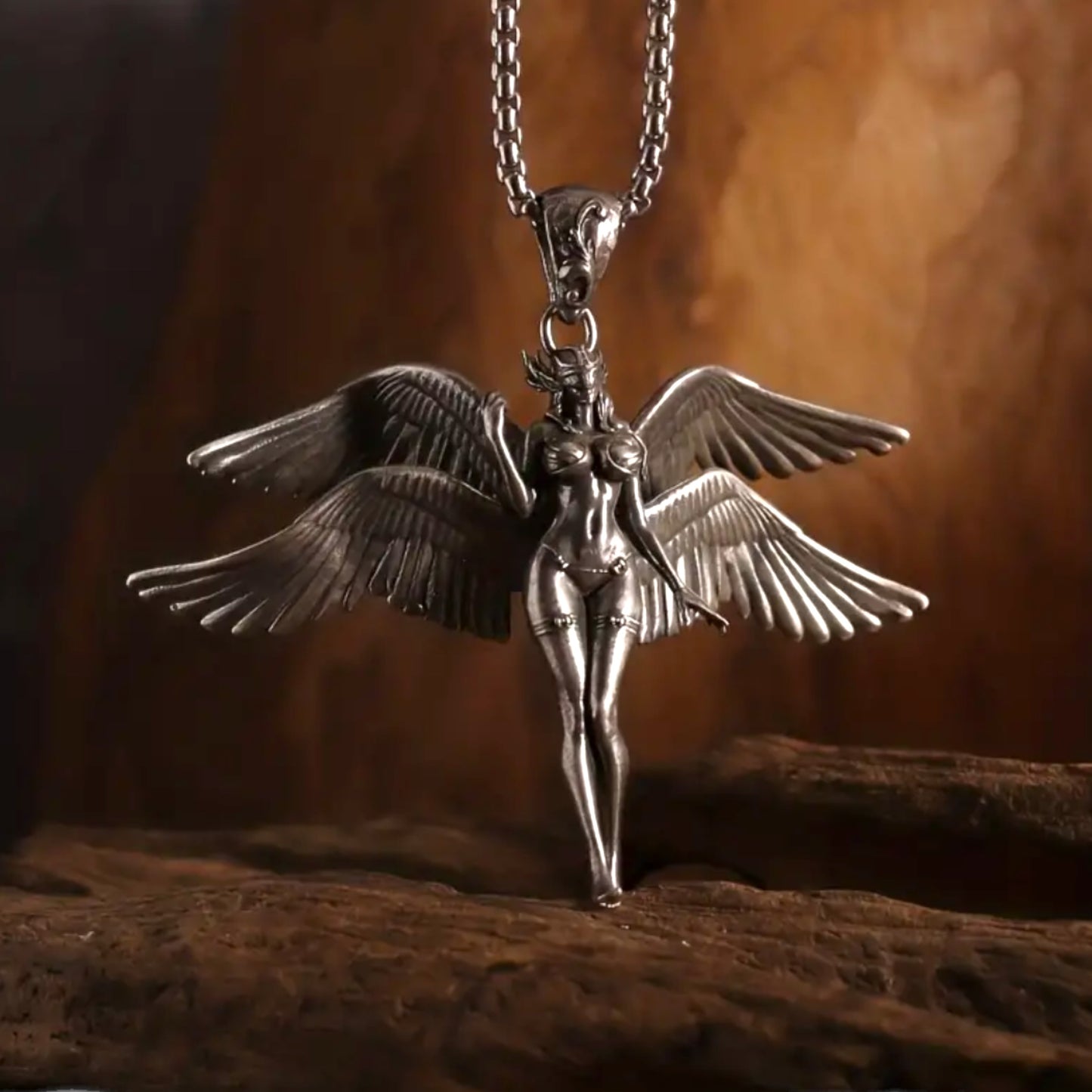 Kinky Pleasure - T047 - Necklace - Winged Warrior Elegance - 60cm Chain - 5.5x7cm Pendant