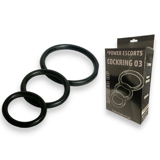 Power Escorts - BR65 - Cockring 03 - 3-Pack Silicone  Penis Rings - Black - Colour box