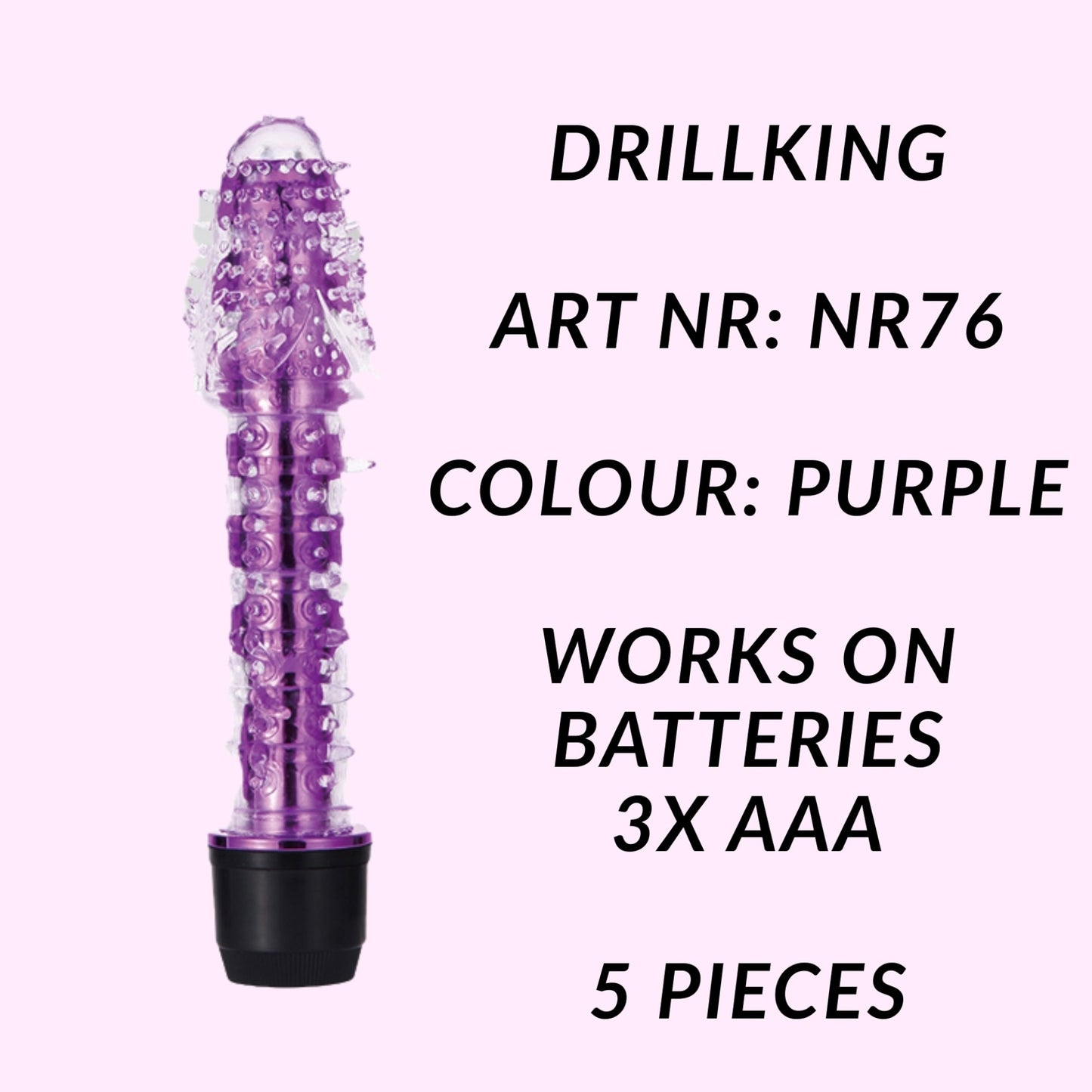 Weekdeal - Power Escorts - BR76 - Drill King - Studded Vibrator - 5x purple 5x black - Bundle of 10 for €20,-