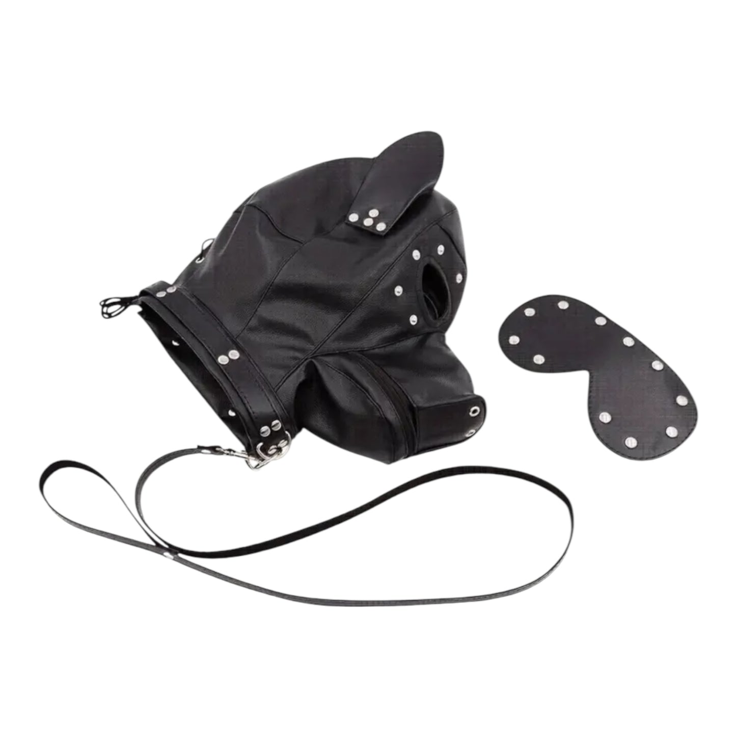 Kinky Pleasure - T227 - Puppy Play - Dog Mask With Leash – Black – Deluxe