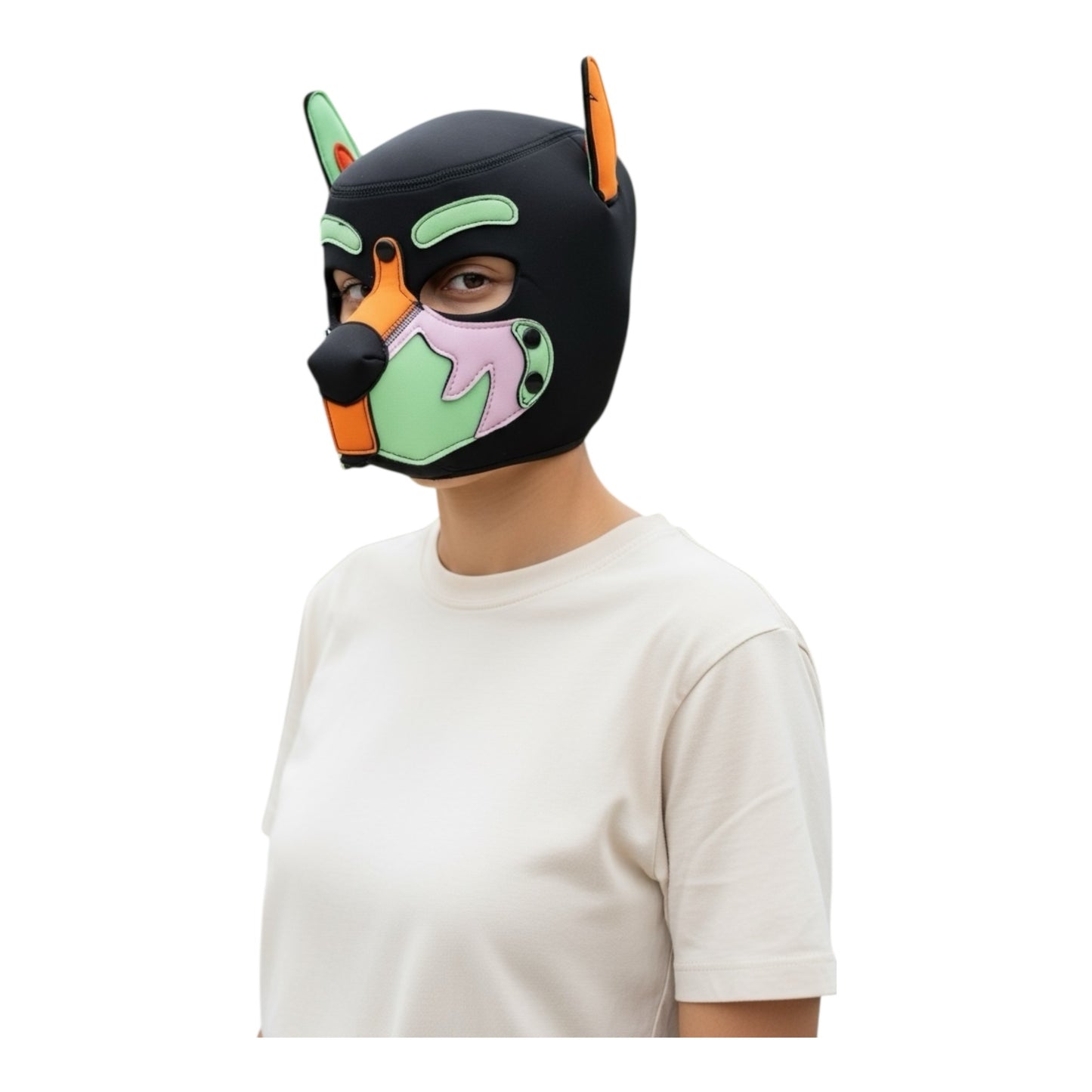 Kinky Pleasure – KPPP009 – Puppy Play Dog Mask - Deluxe – Orange/Green/Pink