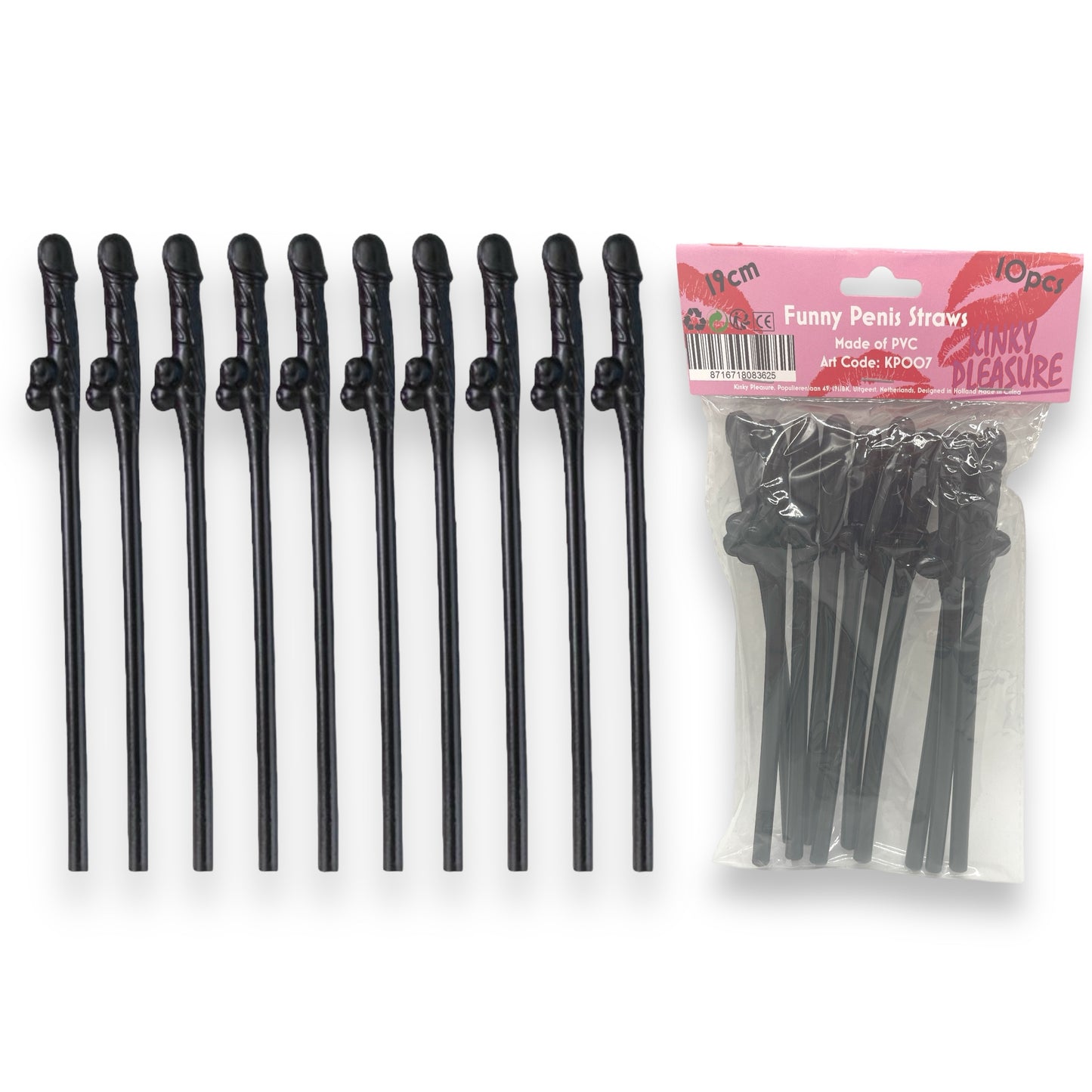Kinky Pleasure - KP007 - Penis Straws - 10pcs - Black - New Package