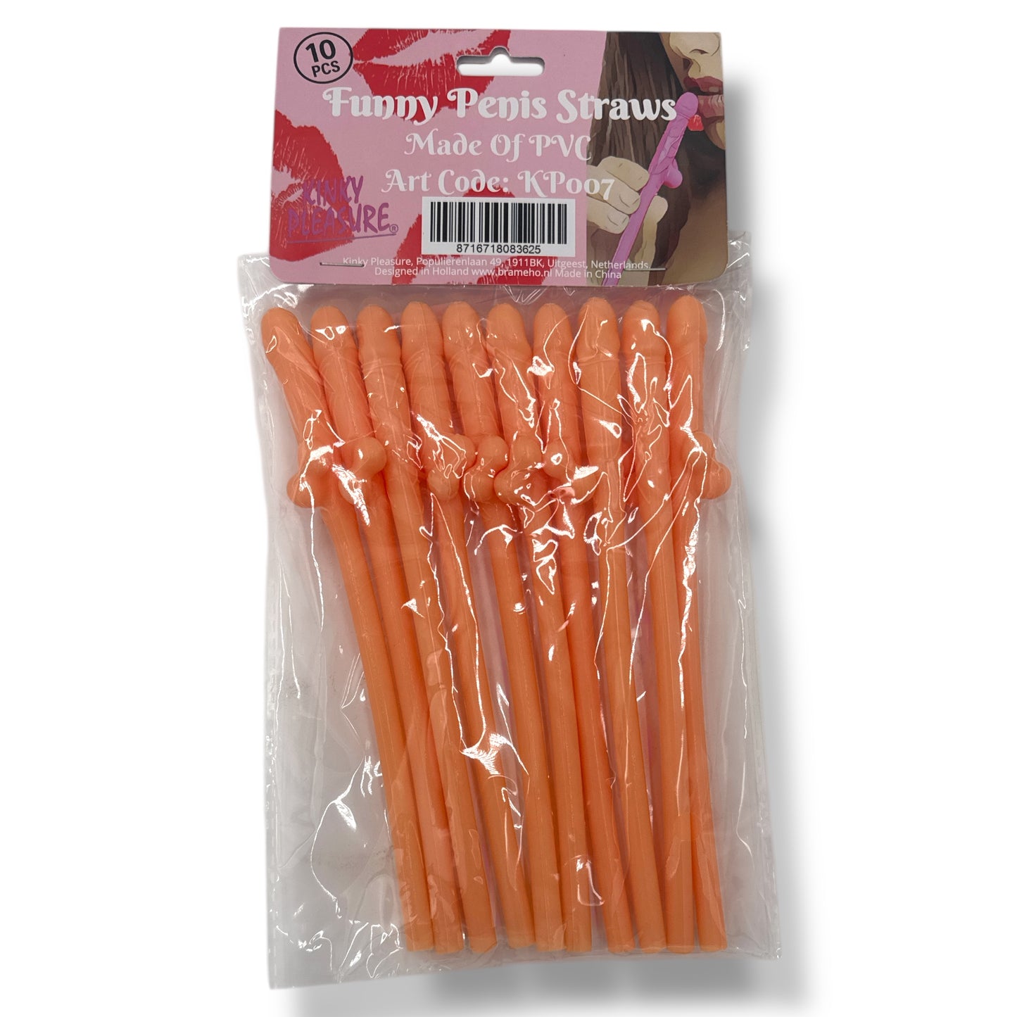 Kinky Pleasure - KP007 - Penis Straws 10pcs - Beige - New Package