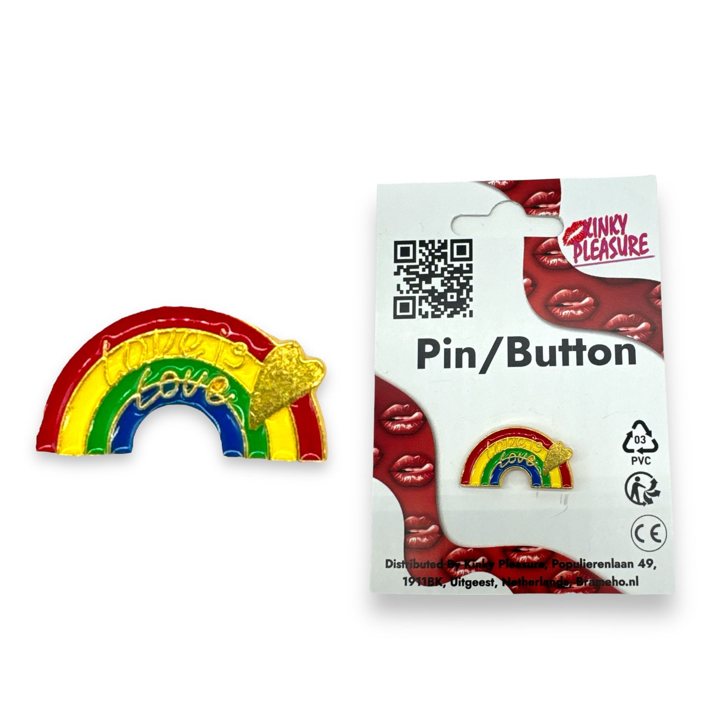 Kinky Pleasure - KPB024 - Badge / Pin - Rainbow Love is Love - Gold