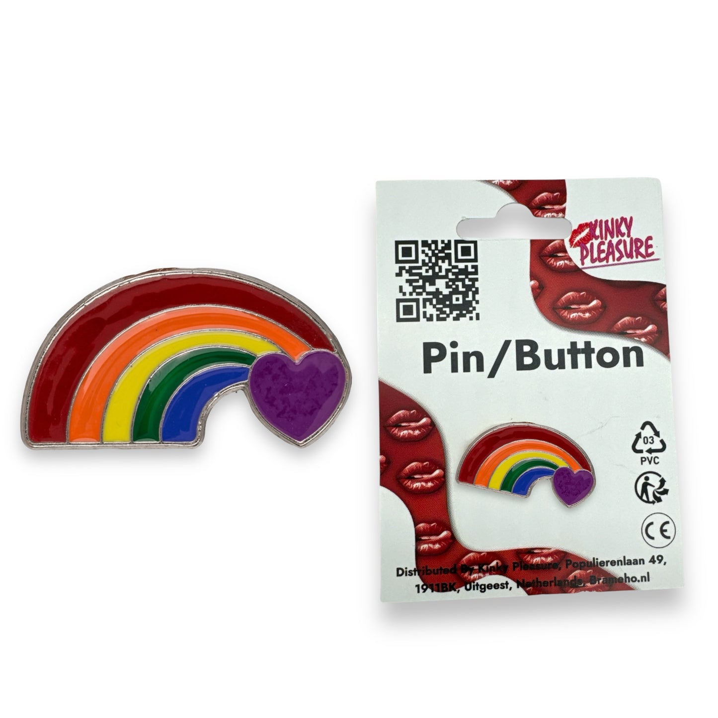 Kinky Pleasure - KPB042 - Badge / Pin - Rainbow Heart - Silver
