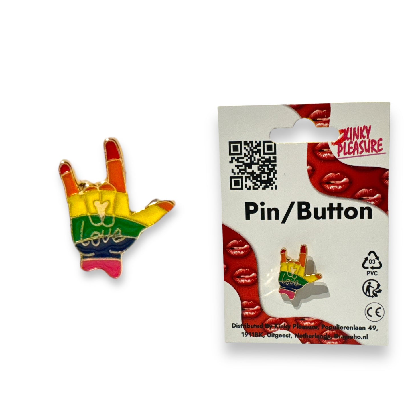 Kinky Pleasure - KPB026 - Badge / Pin - Hand Sing Love - Gold