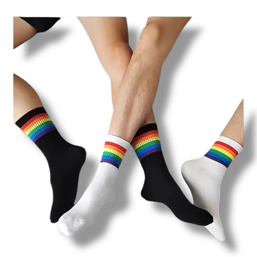 Kinky Pleasure - T206 - Pride Theme Rainbow Socks In Black And White
