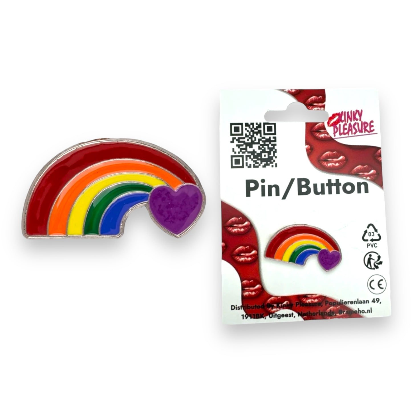 Kinky Pleasure - KPB058 - Badge / Pin - Rainbow Heart - Gold