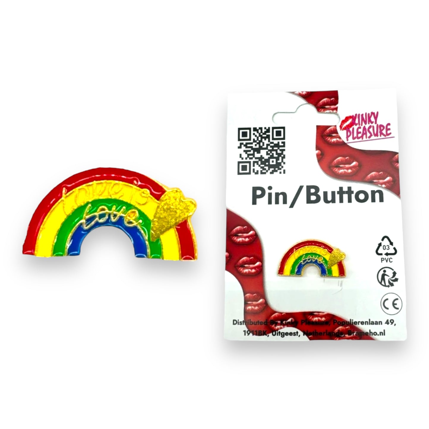 Kinky Pleasure - KPB024 - Badge / Pin - Rainbow Love is Love - Gold