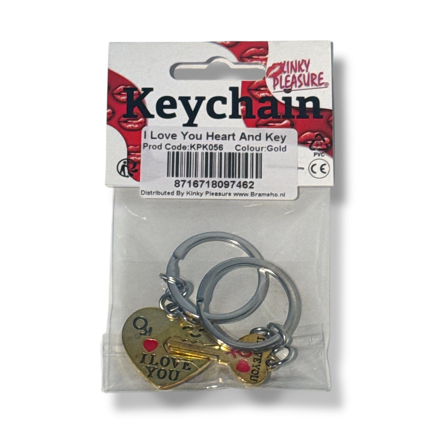 Kinky Pleasure - KPK056 - Keychain - I Love You Heart And Key - Gold - 1 Pair