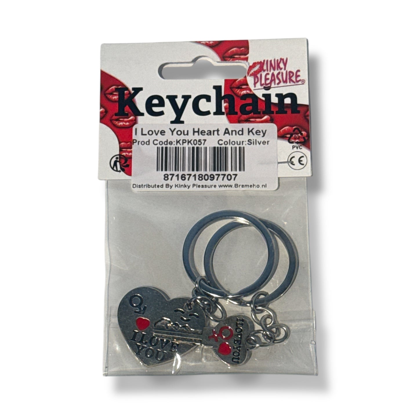 Kinky Pleasure - KPK057 - Keychain - I Love You Heart And Key - Silver - 1 Pair