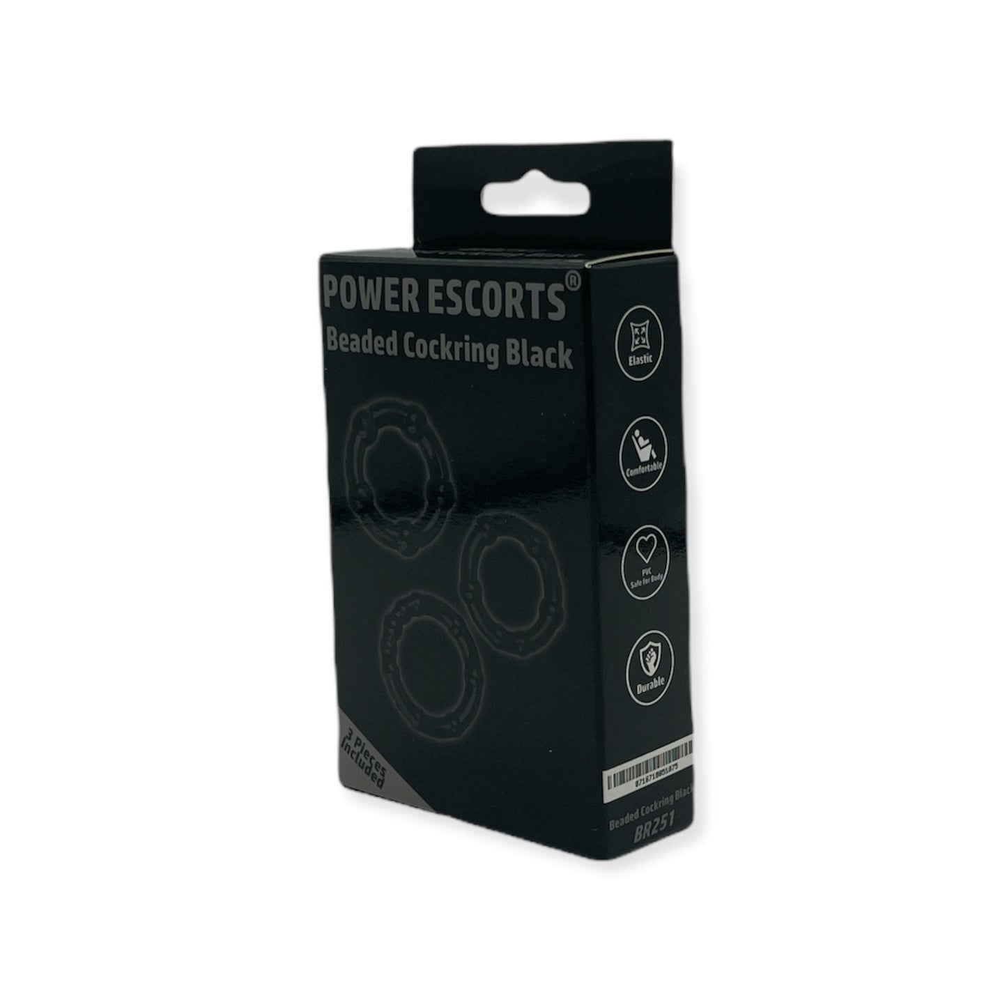 Power Escorts BR251 Black Beaded Cockring 3 Pack - Super Stretchable -Colourbox