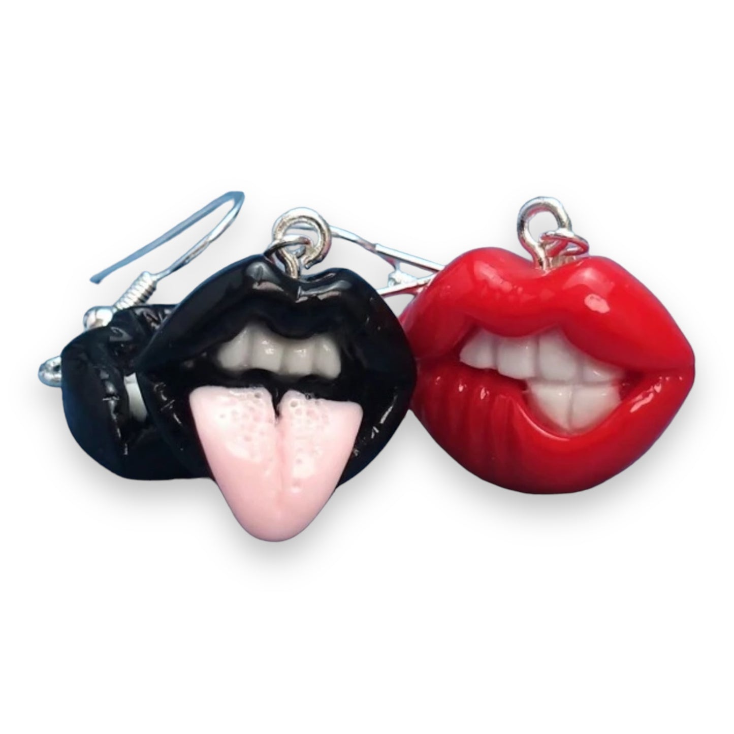 Kinky Pleasure - S033 - Earrings - Sexy Lips In Black & Red