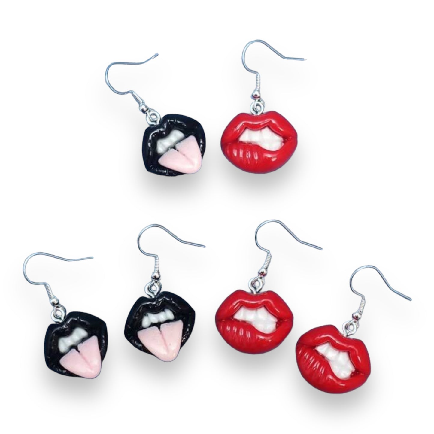 Kinky Pleasure - S033 - Earrings - Sexy Lips In Black & Red