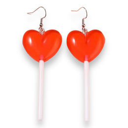 Kinky Pleasure - S034 - Earrings - Heart Lolly Red