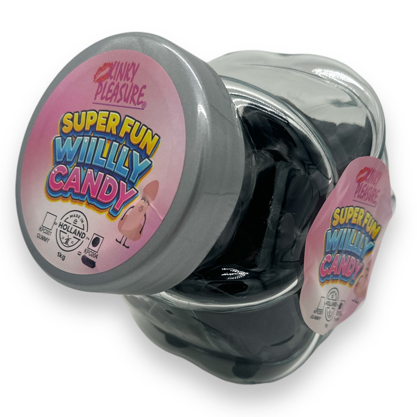 Kinky Pleasure - KPC004 - Super Fun Willy Candy In Glass Display Jar - Liquorice - 1KG