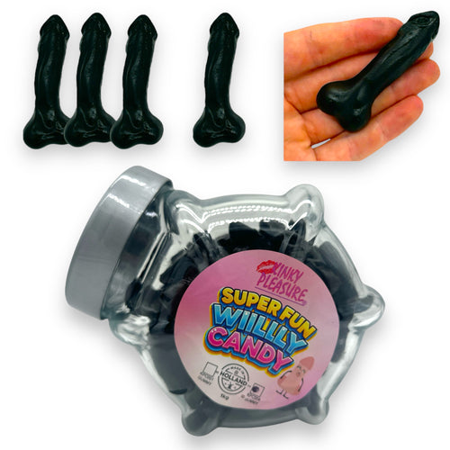 Kinky Pleasure - KPC004 - Super Fun Willy Candy In Glass Display Jar - Liquorice - 1KG