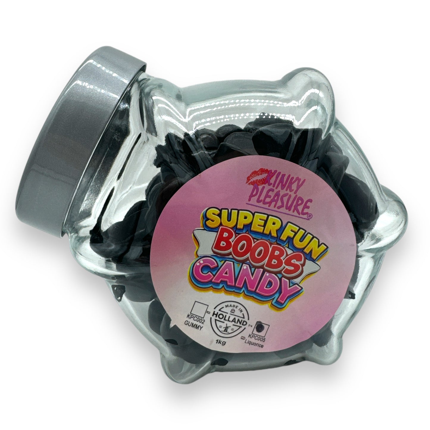 Kinky Pleasure - KPC005 - Super Fun Boobs Candy In Glass Display Jar - Liquorice - 1KG