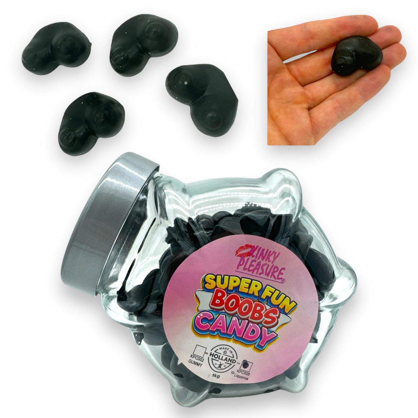 Kinky Pleasure - KPC005 - Super Fun Boobs Candy In Glass Display Jar - Liquorice - 1KG