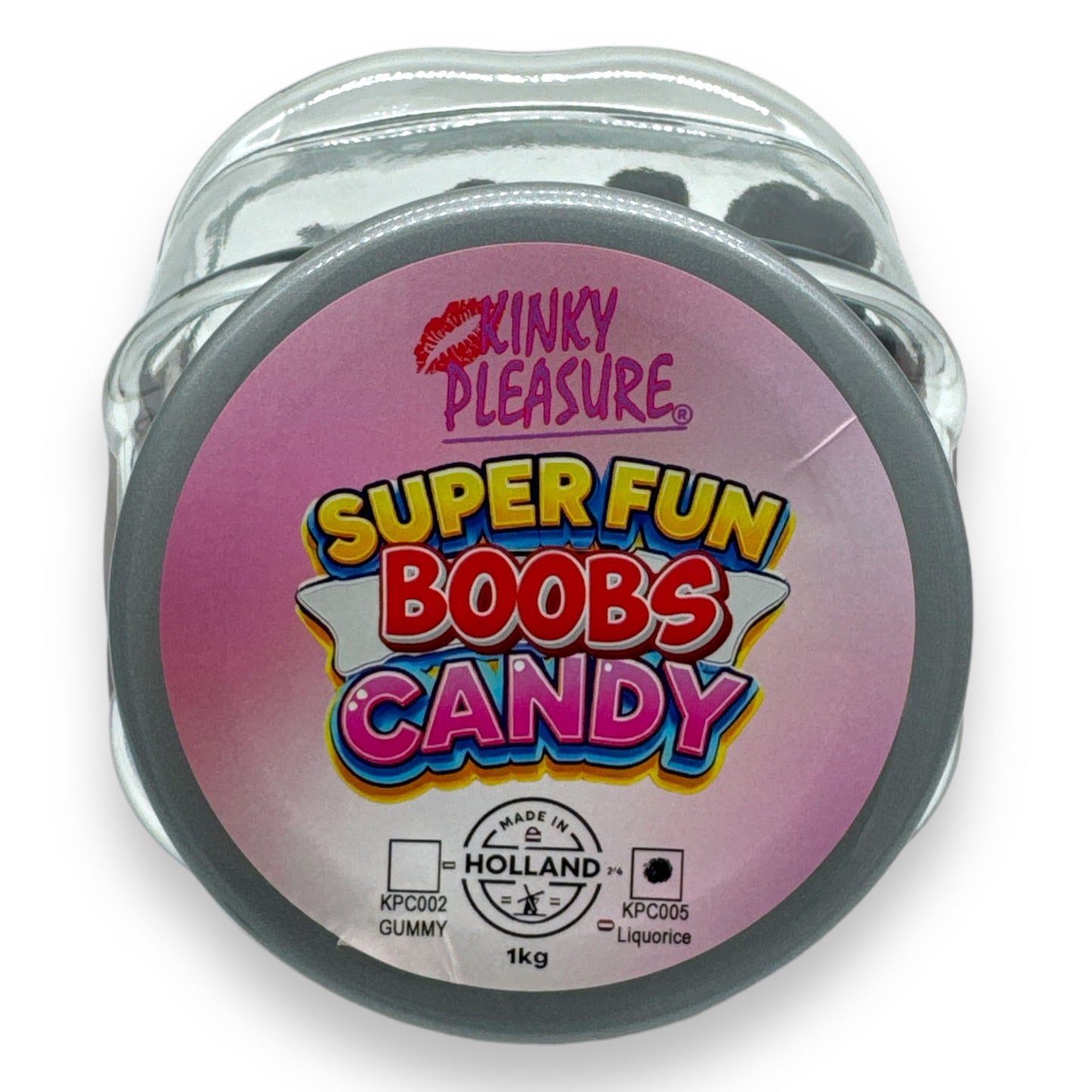 Kinky Pleasure - KPC005 - Super Fun Boobs Candy In Glass Display Jar - Liquorice - 1KG