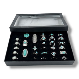 Kinky Pleasure - T171 - Ring Set Exclusive In Luxury Gift Box – 30-Piece Boho Silver & Turquoise Collection
