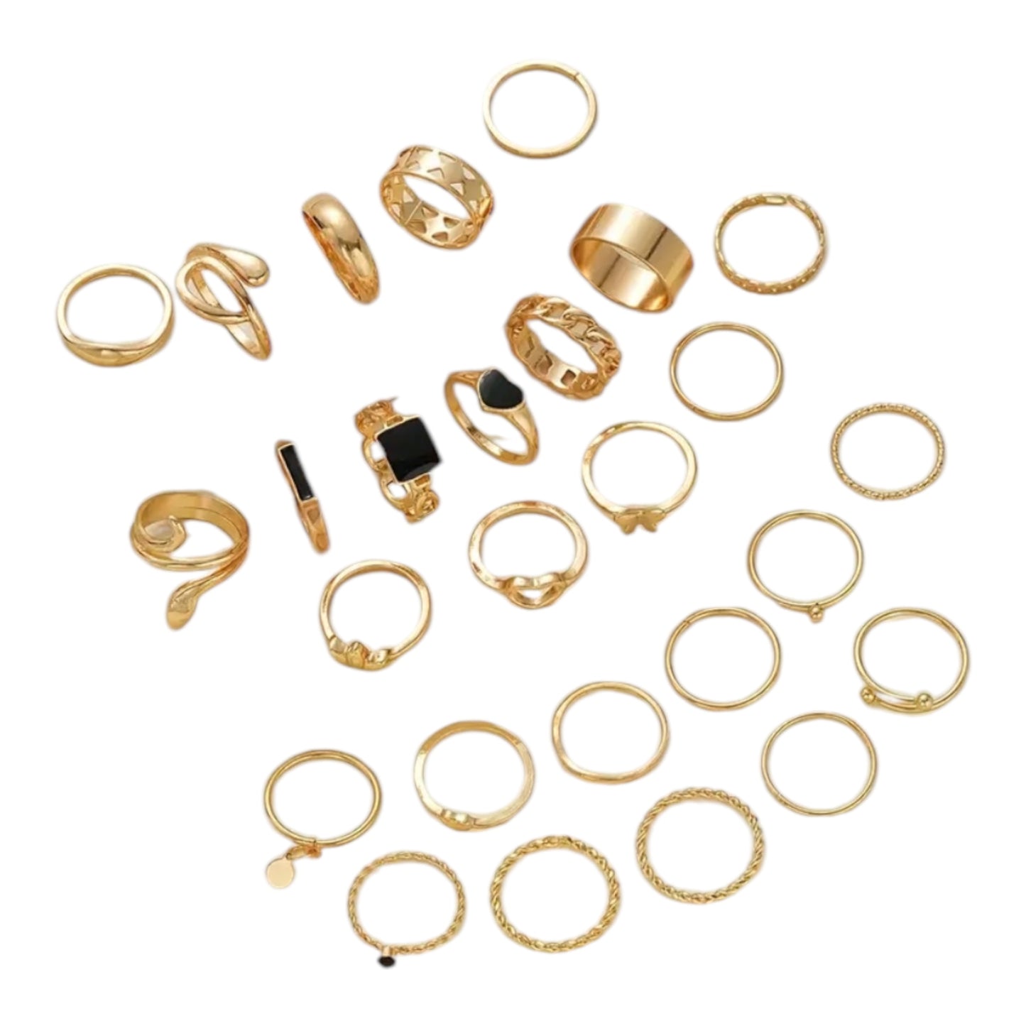 Kinky Pleasure - T173 - Ring Set Exclusive In Luxury Gift Box – 27-Piece Boho Gold & Black Collection