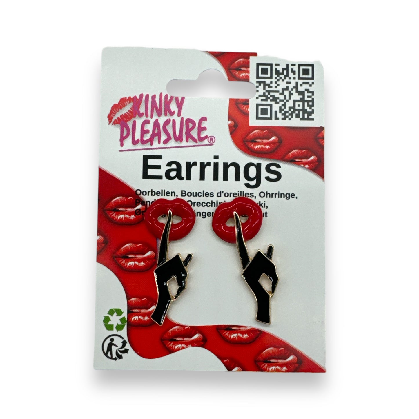 Kinky Pleasure - S029 - Earrings - Lips With Hand - SSST Be Quiet