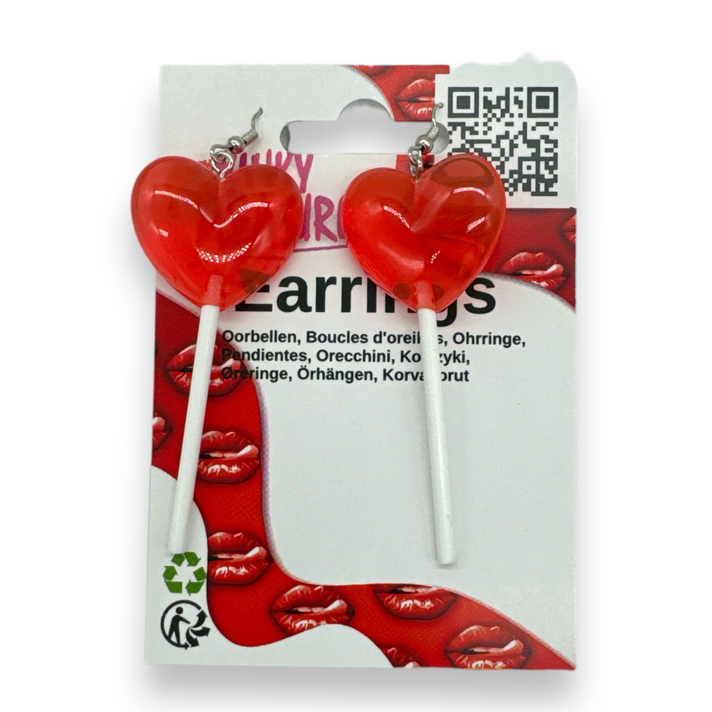 Kinky Pleasure - S034 - Earrings - Heart Lolly Red