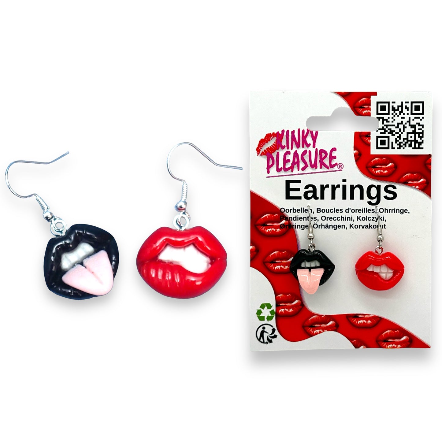 Kinky Pleasure - S033 - Earrings - Sexy Lips In Black & Red