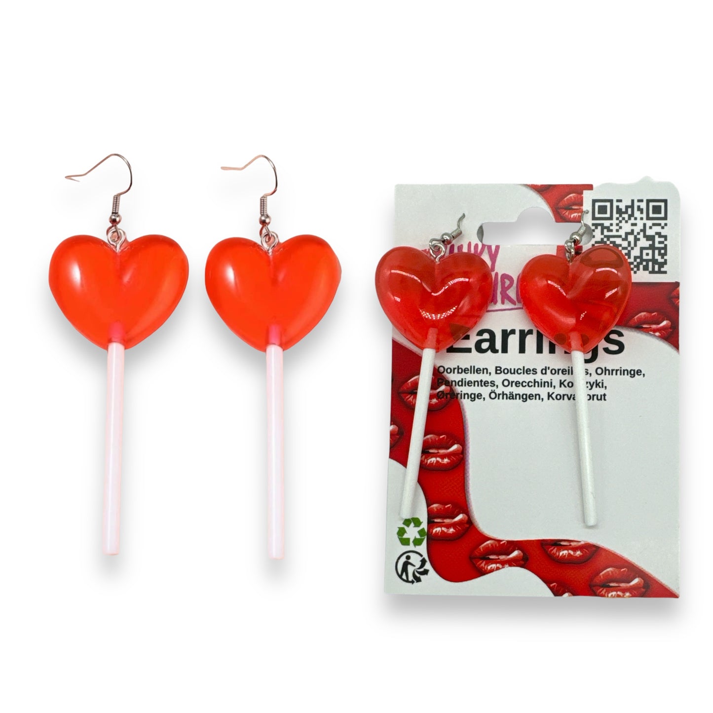 Kinky Pleasure - S034 - Earrings - Heart Lolly Red