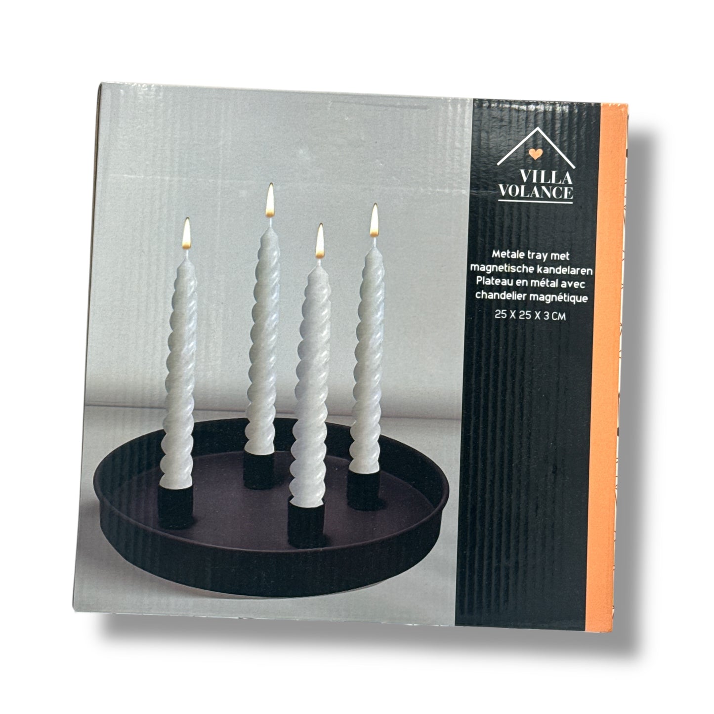 Villa Volance - KV010 - Metal Tray with Magnetic Candle Holders – 25 x 25 x 3 cm