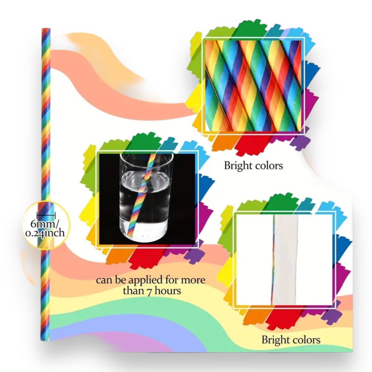 Kinky Pleasure - T088 - Rainbow Colour Paper Straws - 20 Pieces - 200x50mm