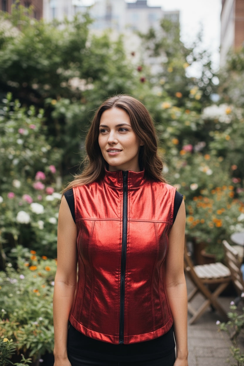 Combi Deal - Glossy Red Kinky Bodywarmer Wth Zipper And Matching Boxer