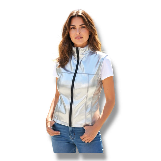 Glossy Silver Kinky Bodywarmer Wth Zipper