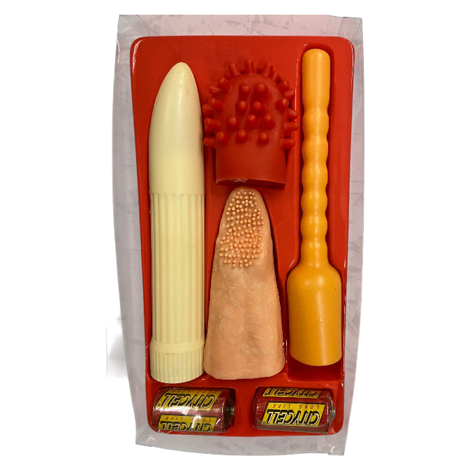 Erotic Gift Set 4 Pcs – White Ribbed Vibrator with 3 Unique Textured Sleeves incl Extra Long Ribbed Sleeve - Club