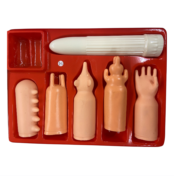 Erotic Gift Set 6 Pcs – Multiple Orgasm Kit White Ribbed Basic Vibrator with 5 Sleeves Pleasure Kit - Club