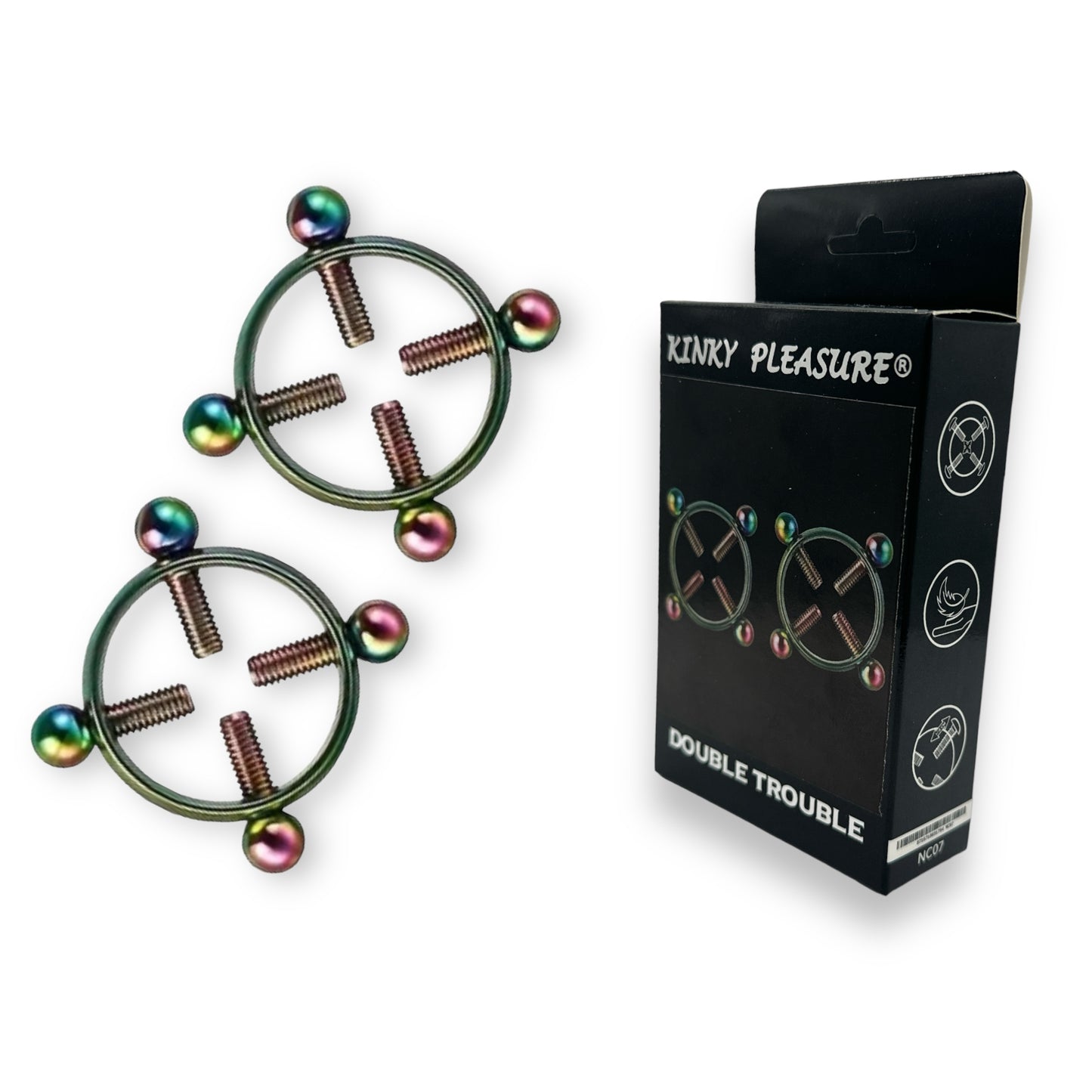 Kinky Pleasure - NC07- Double Trouble - Kinky Clamps - 7 Colours - Heavy version - Nipple clamps - Stylish Colourbox