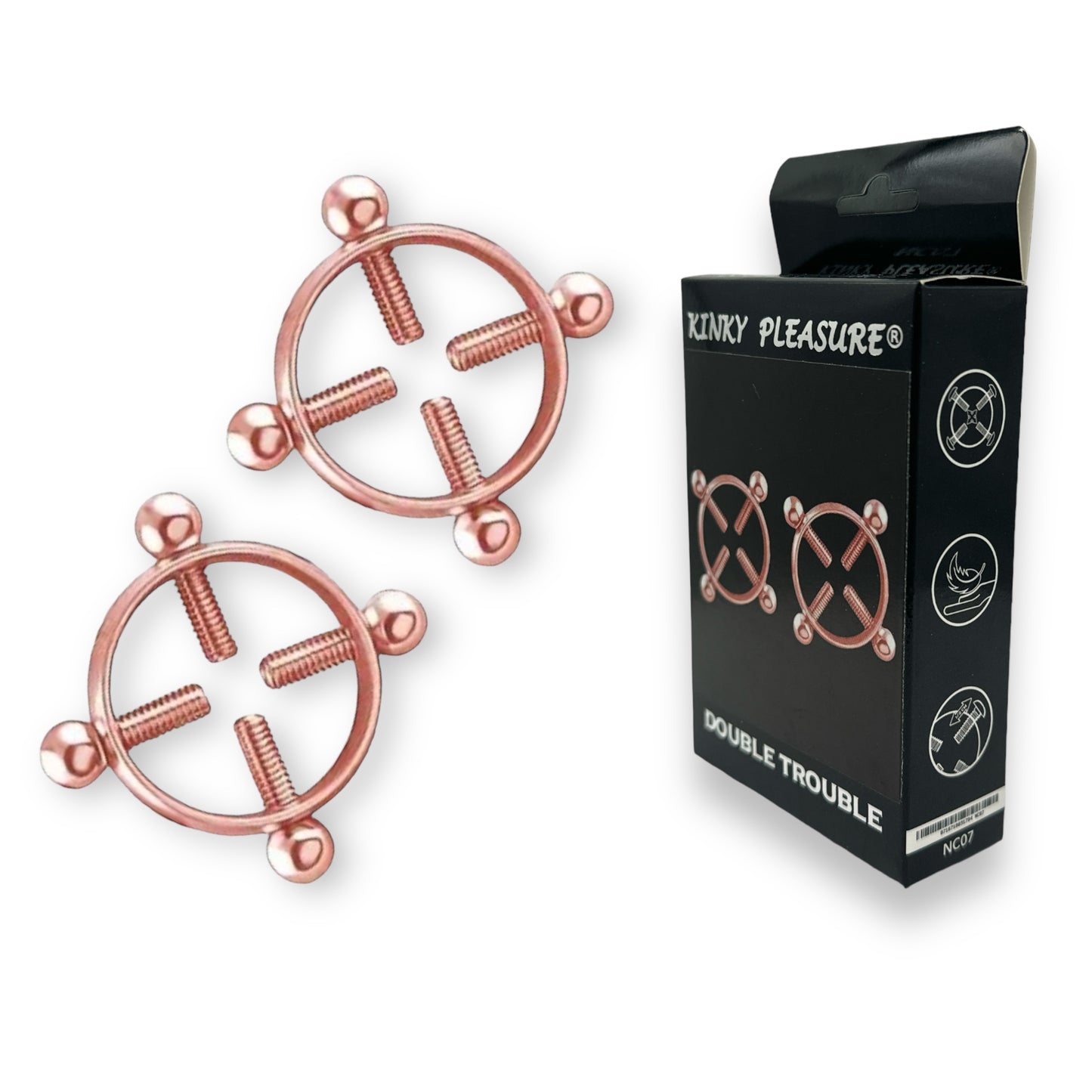 Kinky Pleasure - NC07- Double Trouble - Kinky Clamps - 7 Colours - Heavy version - Nipple clamps - Stylish Colourbox