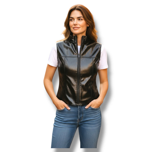 Glossy Black Kinky Bodywarmer Wth Zipper