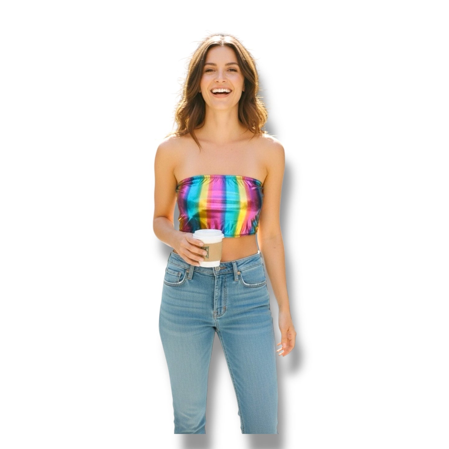 Kinky Glossy Rainbow Strapless Slim Top