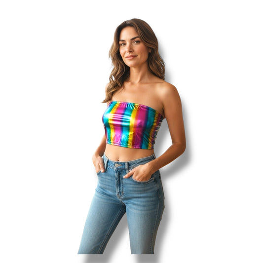 Kinky Glossy Rainbow Strapless Slim Top