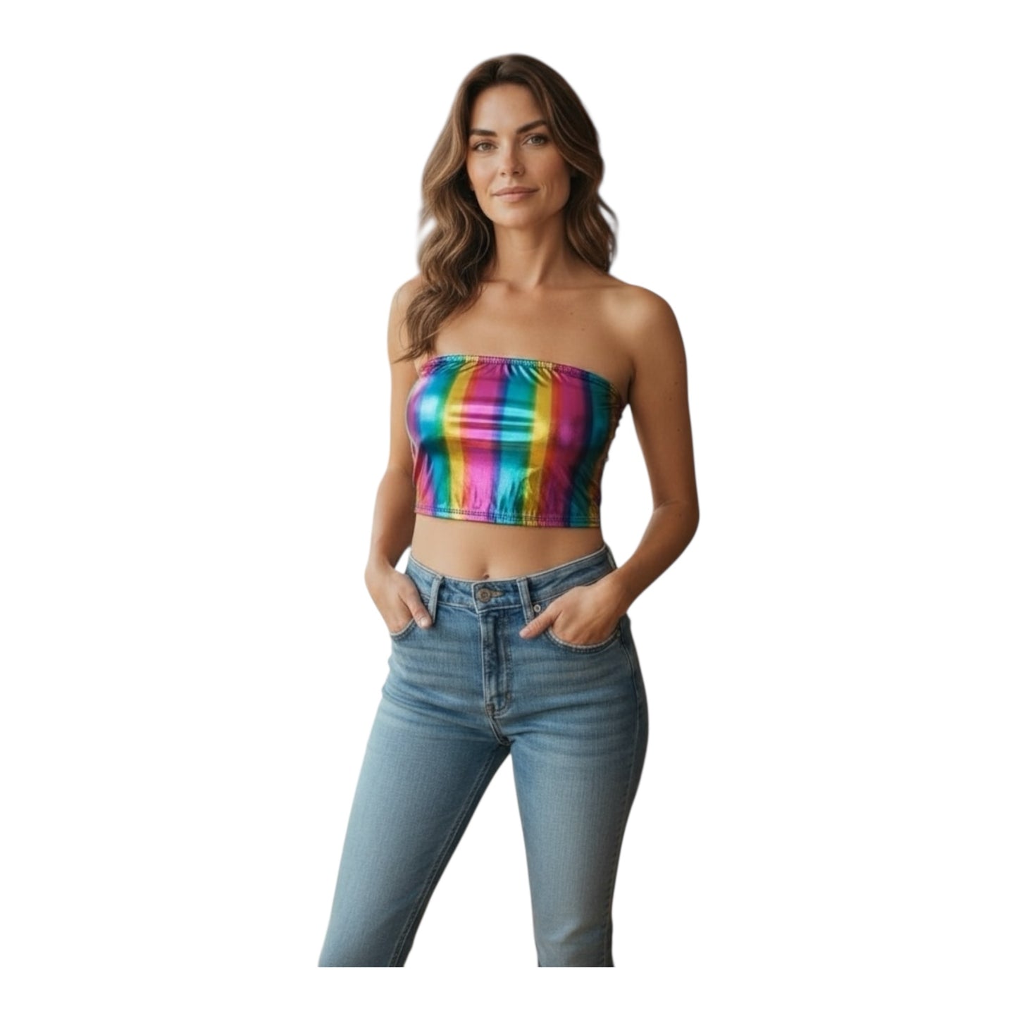 Combi Deal Kinky Glossy Strapless Rainbow Top With Matching Boxer