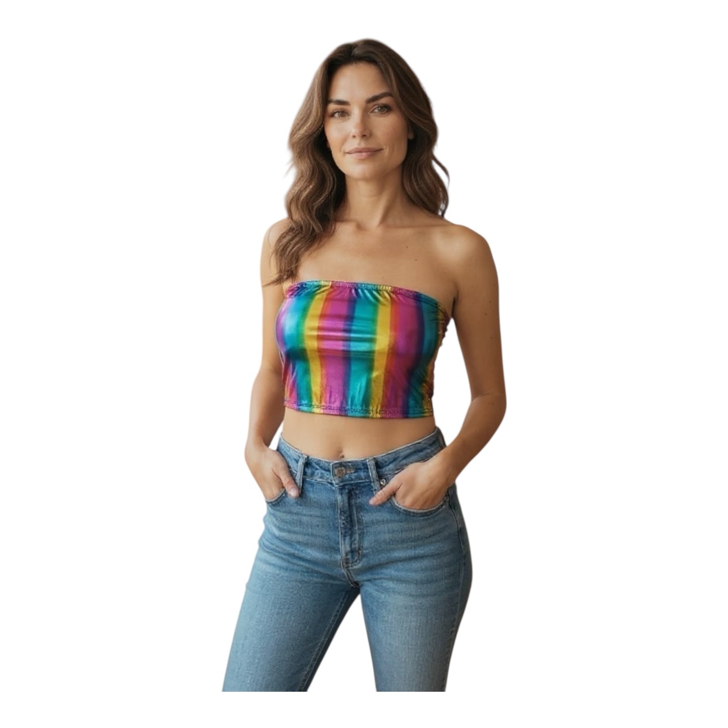 Kinky Glossy Rainbow Strapless Slim Top
