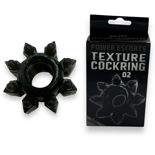 Power Escorts - BR285 - Texture Cockring 02 - Black - Extra Stretchable