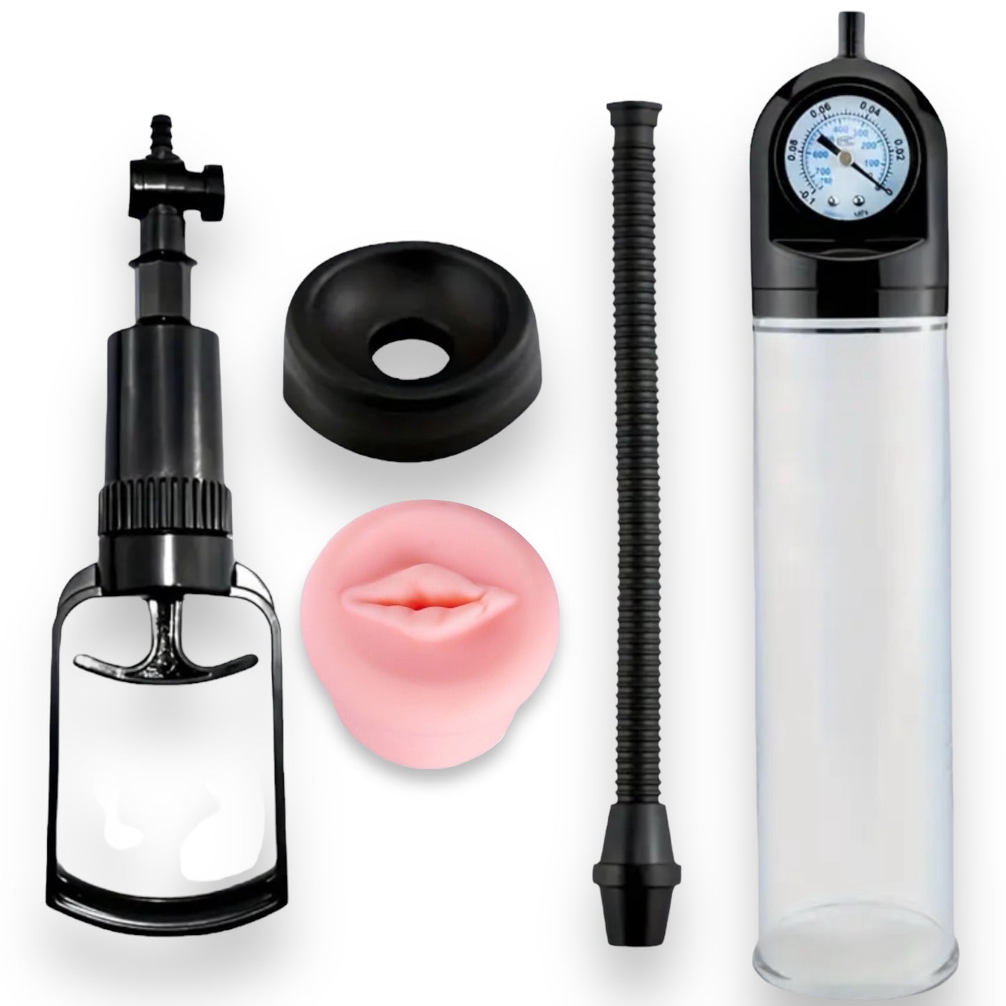 Power Escorts - BR29 - Power Pump XXL - Mega Penis Pump - With Extra Exchangeable Pussy & Manometer - Black/Transparant