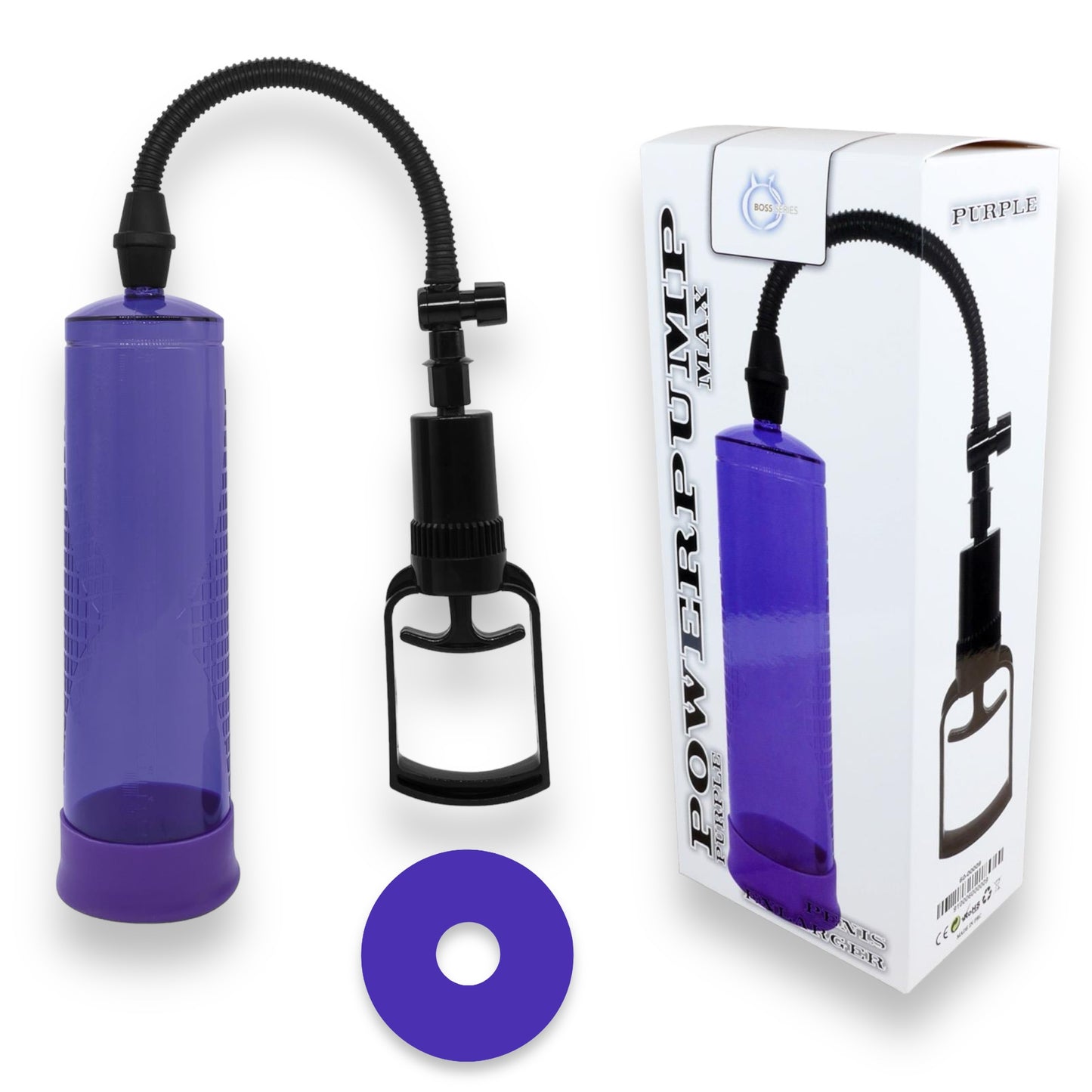 Bossoftoys - 60-00009 - Power Pump Max Purple - Penispump with strong hand grip - size 22 cm - dia box 6,9 cm