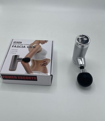 Power Escorts - FG01 - Powerfull - Fascia Massage Gun - Mini Massage gun - Rechargeable - 1 extra exchangeable Intim part - must for horny female or male and must for all sports woman or man - extra Intim Attachment - ideal for sporters - Trendy Silver