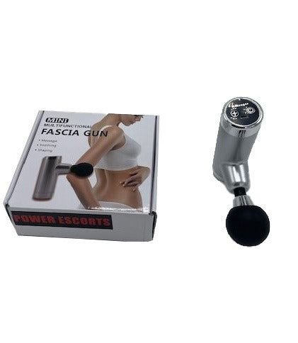 Power Escorts - FG01 - Powerfull - Fascia Massage Gun - Mini Massage gun - Rechargeable - 1 extra exchangeable Intim part - must for horny female or male and must for all sports woman or man - extra Intim Attachment - ideal for sporters - Trendy Silver