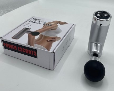 Power Escorts - FG01 - Powerfull - Fascia Massage Gun - Mini Massage gun - Rechargeable - 1 extra exchangeable Intim part - must for horny female or male and must for all sports woman or man - extra Intim Attachment - ideal for sporters - Trendy Silver