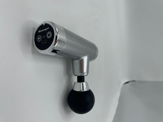 Power Escorts - FG01 - Powerfull - Fascia Massage Gun - Mini Massage gun - Rechargeable - 1 extra exchangeable Intim part - must for horny female or male and must for all sports woman or man - extra Intim Attachment - ideal for sporters - Trendy Silver